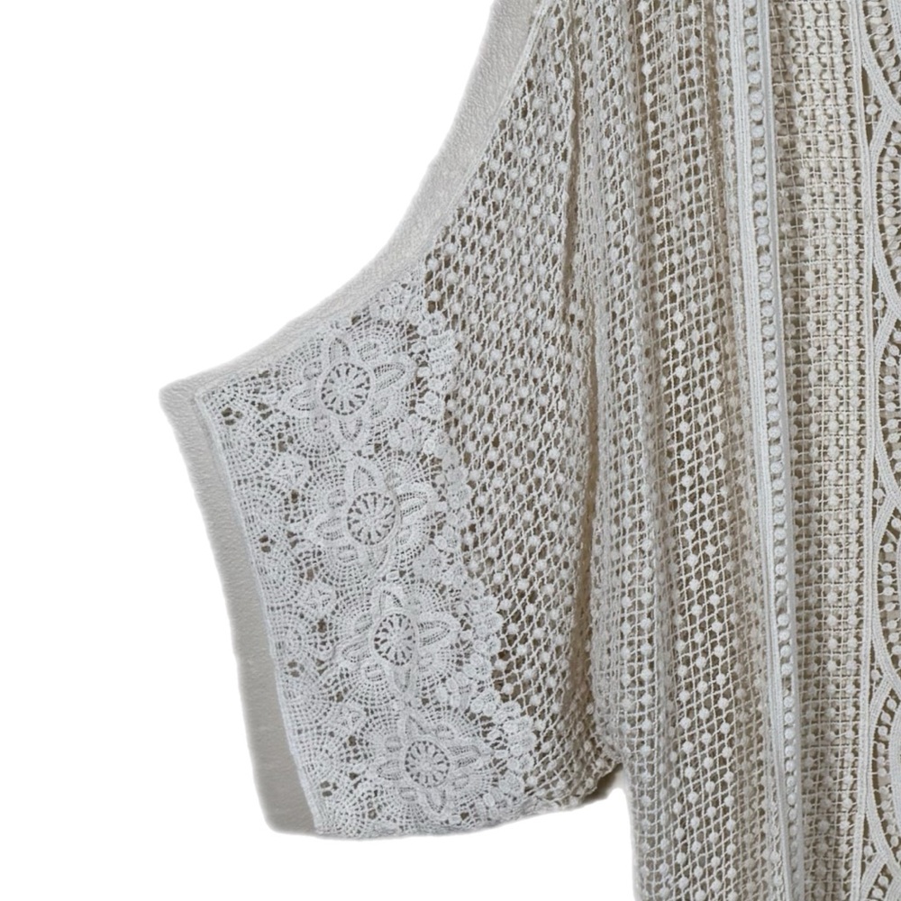 Le Moda Boho Crochet Open Front Cardigan/Beach Coverup M Ivory Romantic Beachy - Picture 2 of 7
